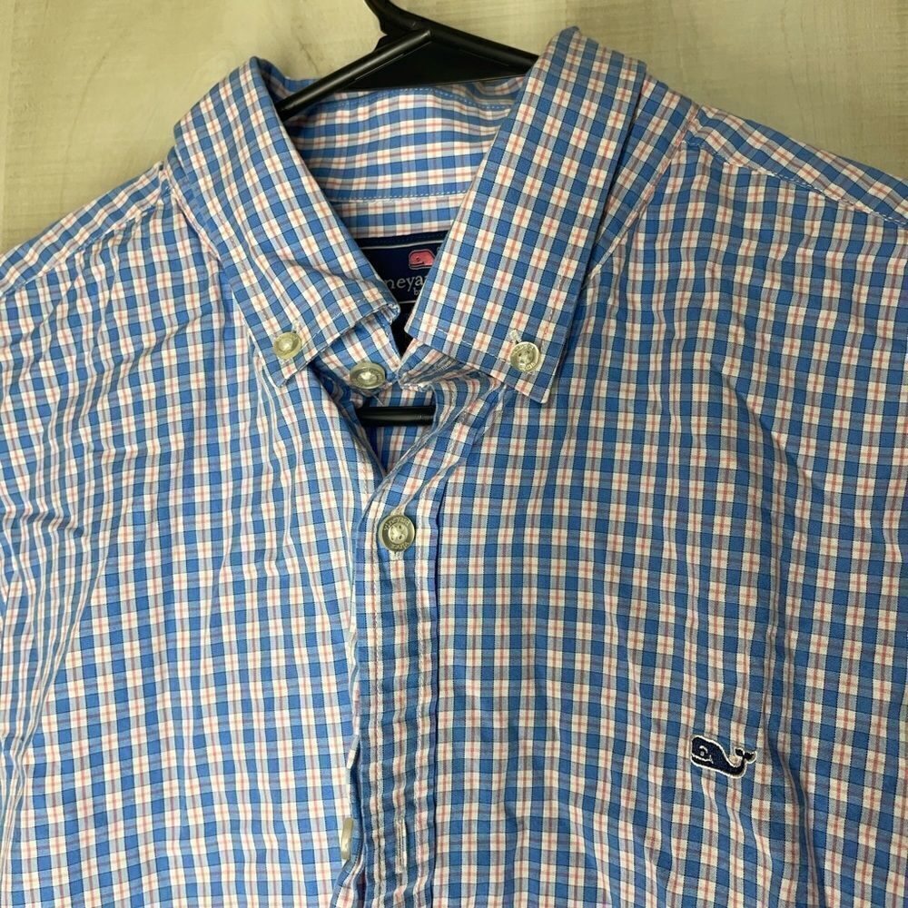 Vineyard‎ Vines blue and white and orange button down long sleeve shirt,  large